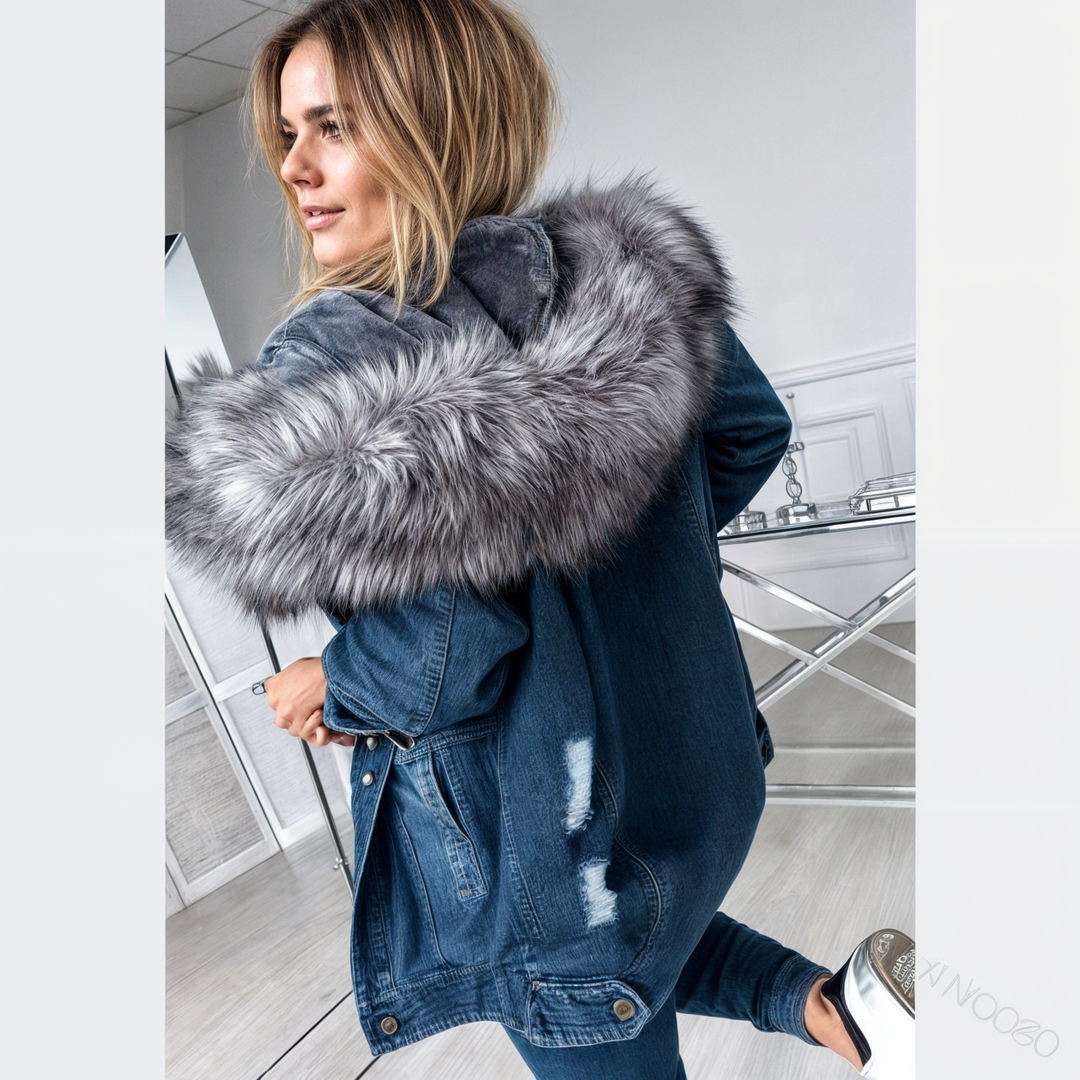 Veste en jean à col en fourrure pour femmes