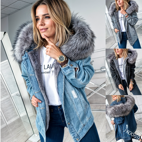 Veste en jean à col en fourrure pour femmes