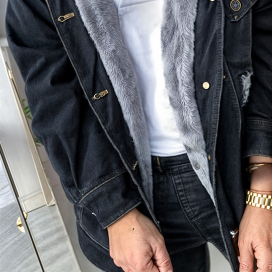 Veste en jean à col en fourrure pour femmes