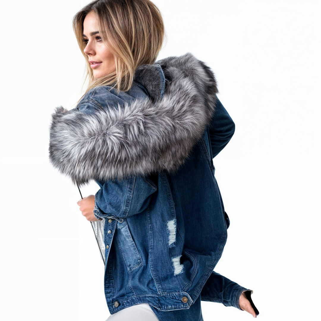 Veste en jean à col en fourrure pour femmes