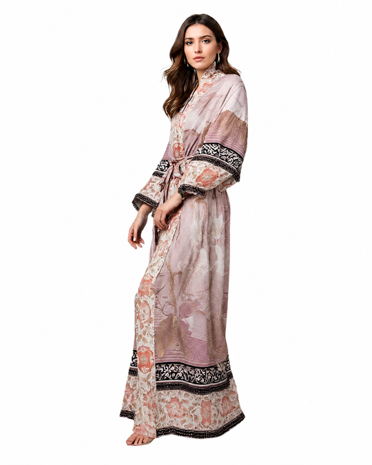 Kimono Long Femme Imprimé Floral Tissu Doux