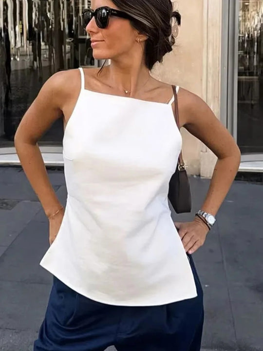 Haut court dos nu à fines bretelles pour femme