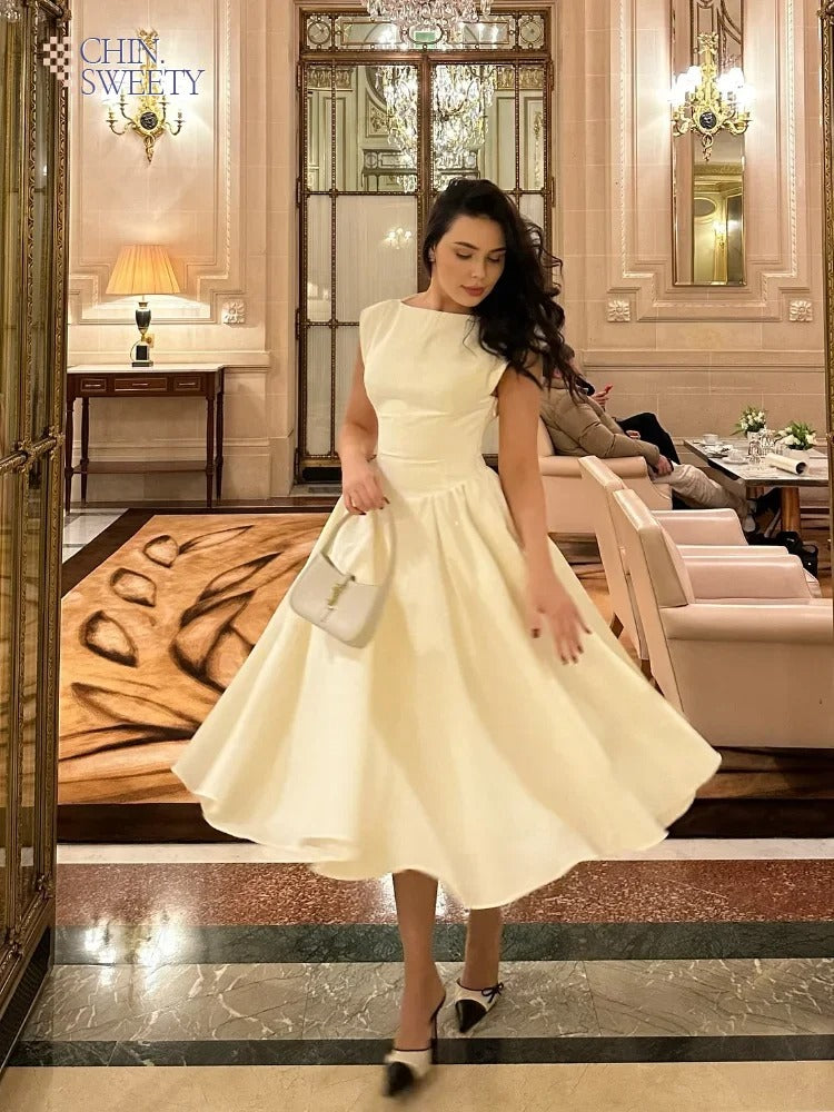 Robe longue sans manches à volants pour femme