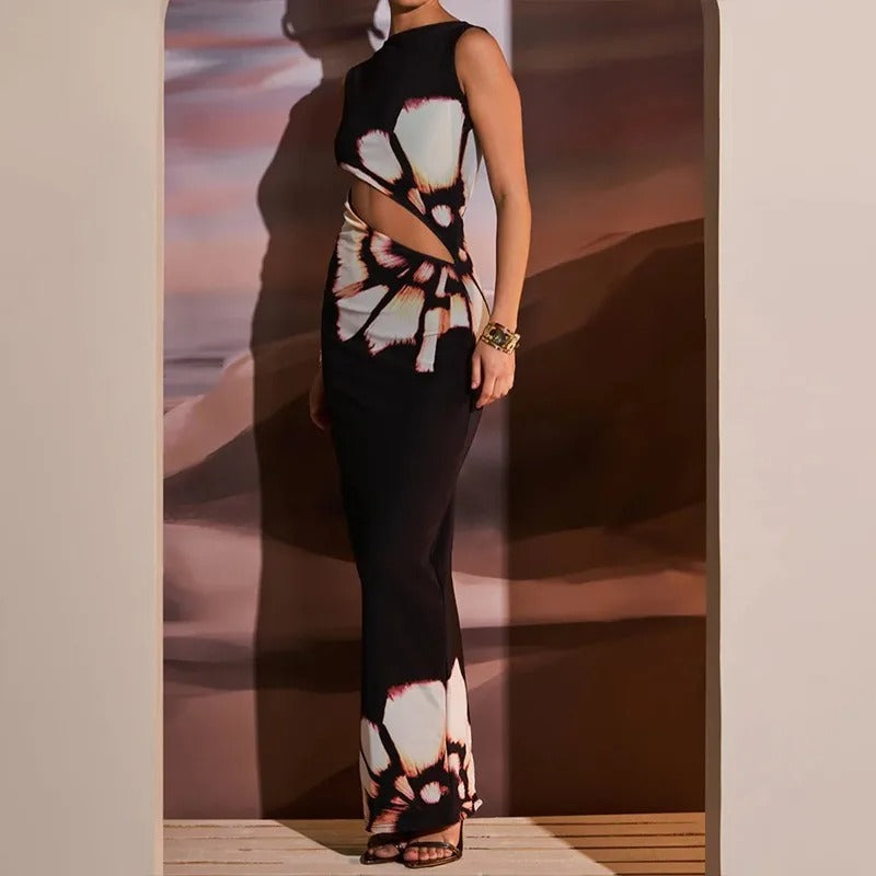 Robe d'été imprimée sans manches pour femme