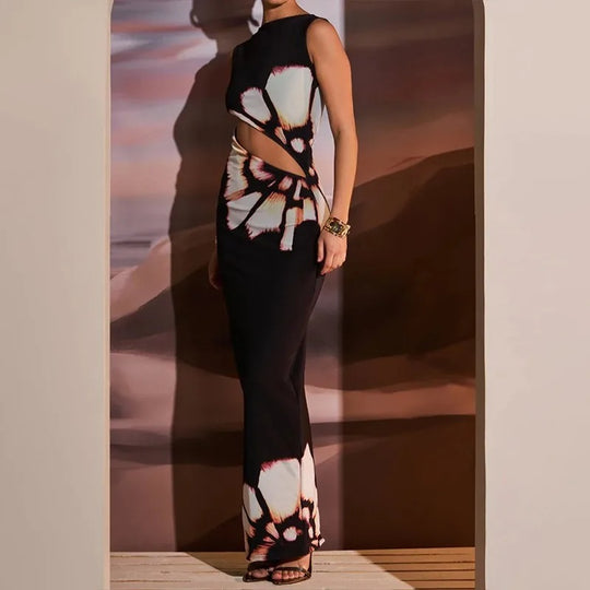 Robe d'été imprimée sans manches pour femme