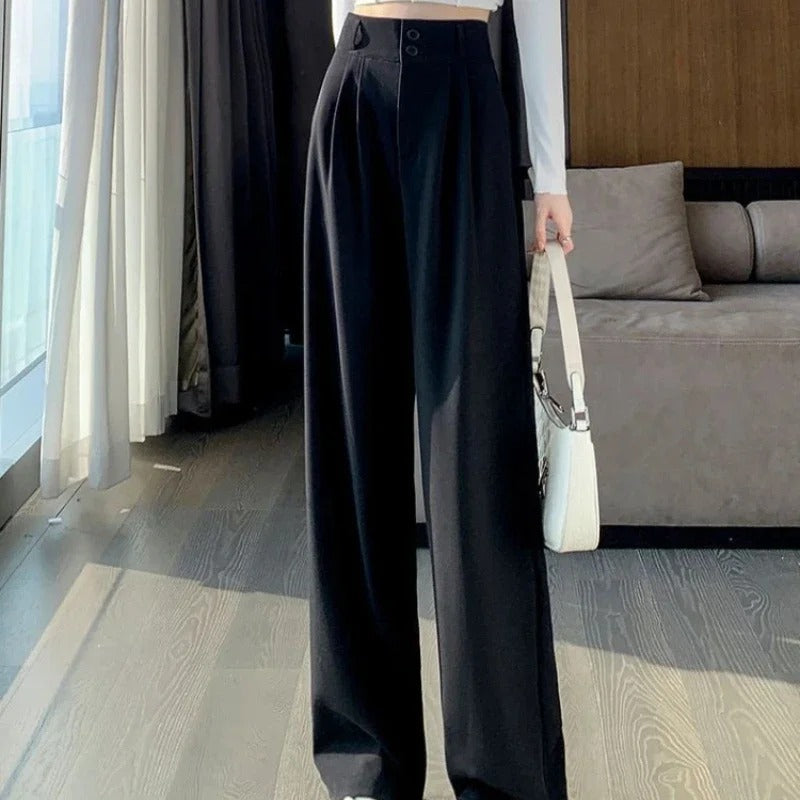 Pantalon ample taille haute style coréen pour femme