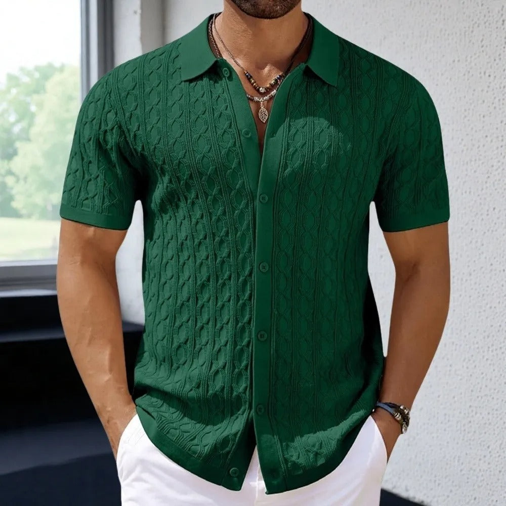 Retro Jacquard strikket polo for menn