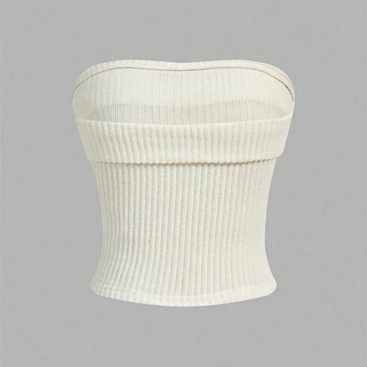 Top tube ajusté sans bretelles à côtes pour femmes