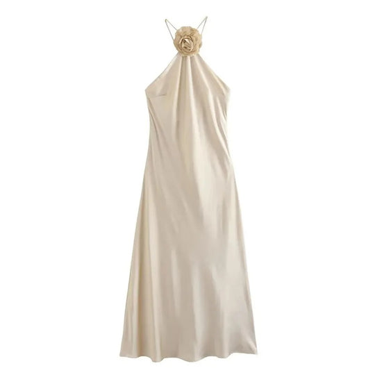 Robe longue en satin à épaules dénudées et dos nu pour femme