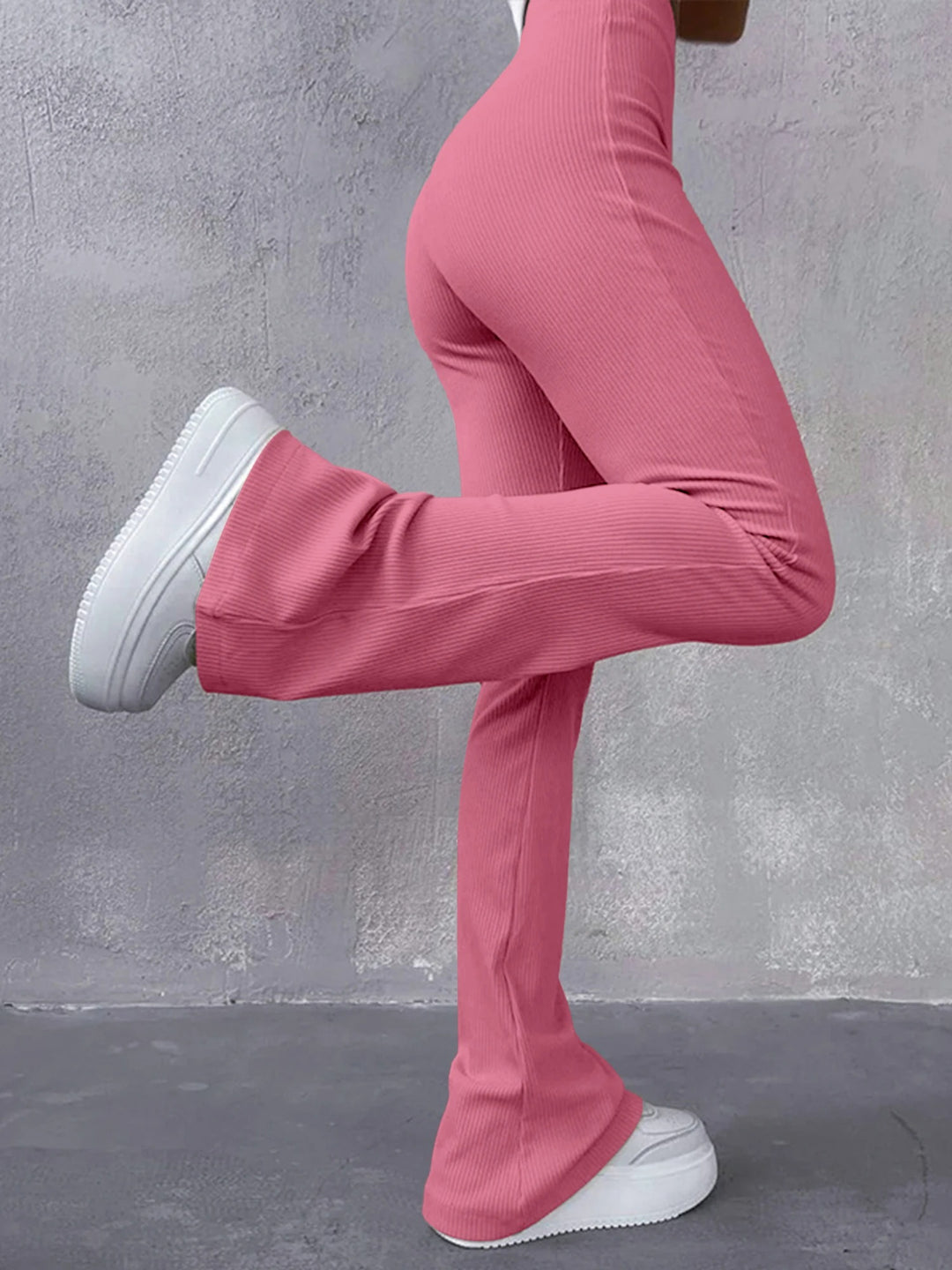 Pantalon femme taille haute à côtes
