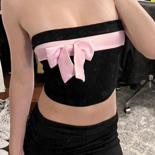 Haut court sans bretelles avec nœud papillon pour femme