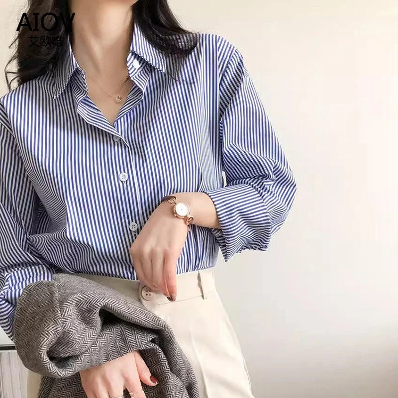 Chemisier classique à rayures pour femme