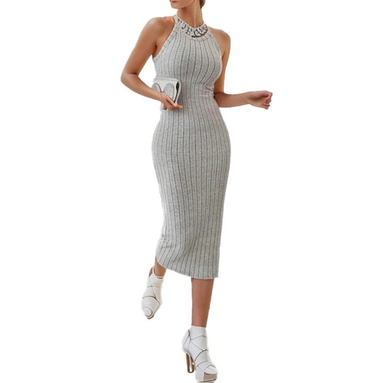 Robe mi-longue moulante à col licou pour femme