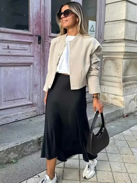 Jupe midi fluide en satin pour femme