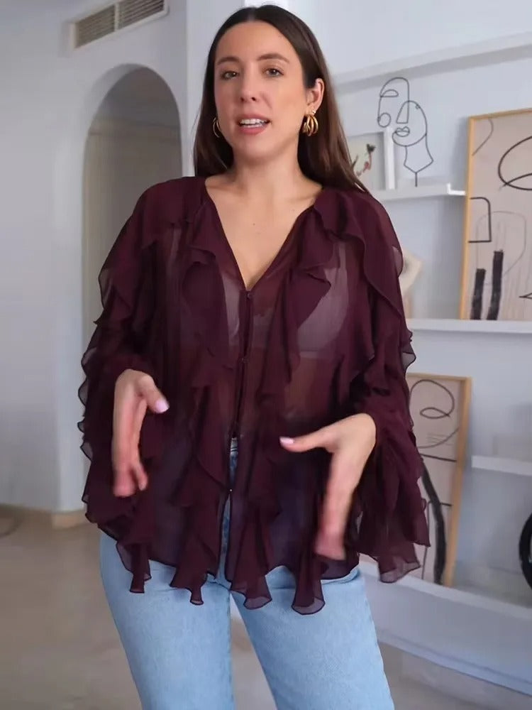 Chemisier transparent à plusieurs niveaux pour femme