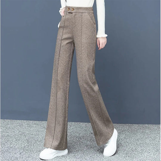 Pantalon droit en laine mélangée pour femme