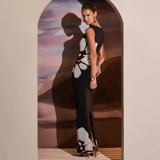 Robe d'été imprimée sans manches pour femme