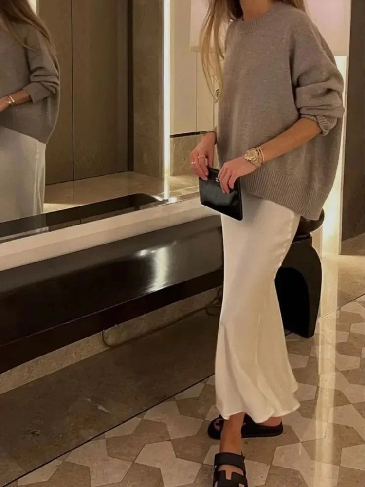 Jupe midi fluide en satin pour femme