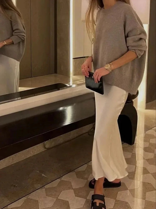 Jupe midi fluide en satin pour femme