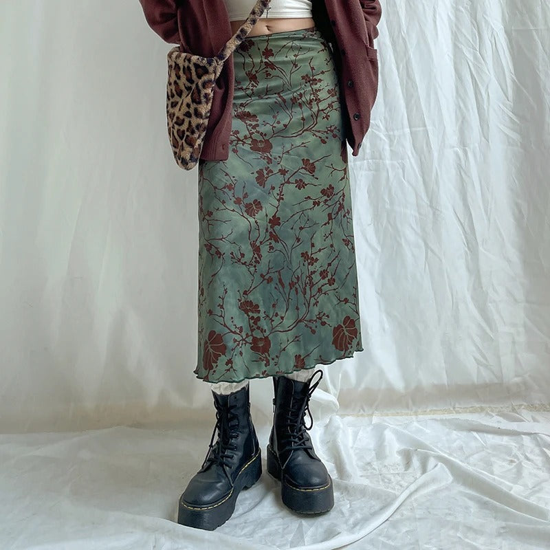 Jupe midi à imprimé floral vintage