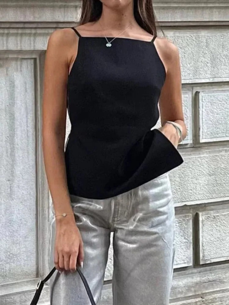 Haut court dos nu à fines bretelles pour femme