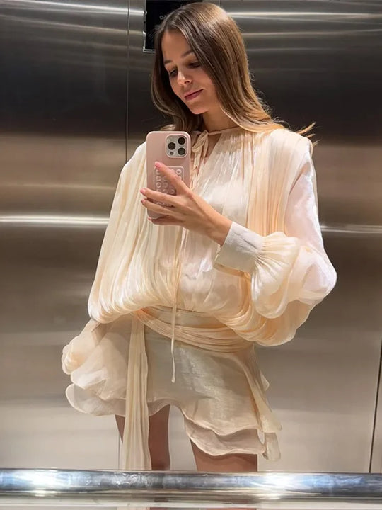 Robe chemisier à lacets et manches lanternes pour femme