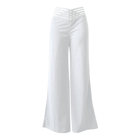 Pantalon évasé en maille transparente croisée pour femme