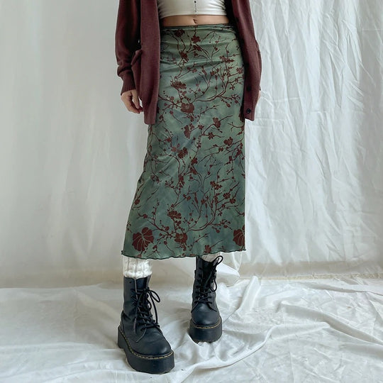 Jupe midi à imprimé floral vintage