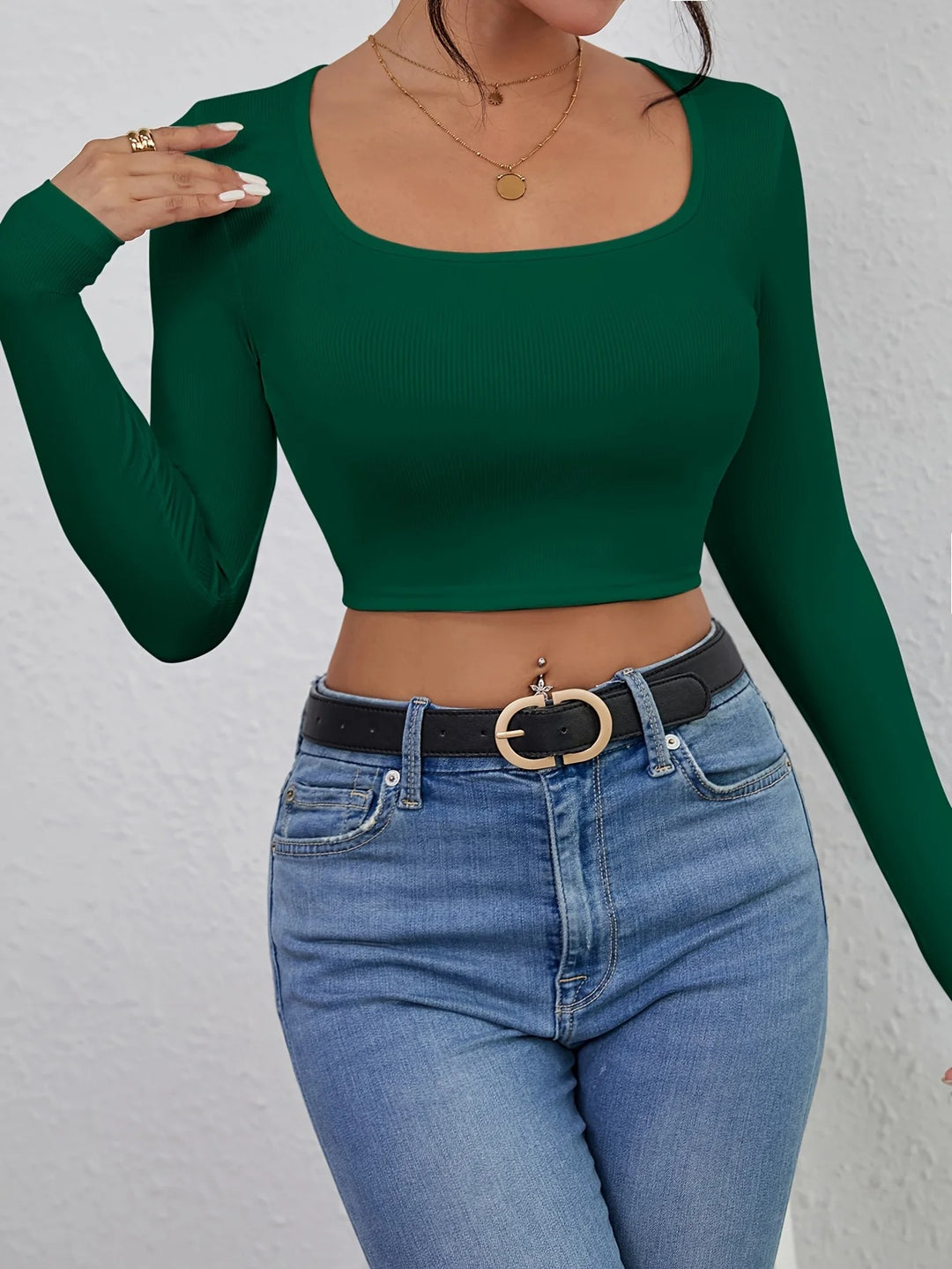 T-shirt slim à col carré pour femme