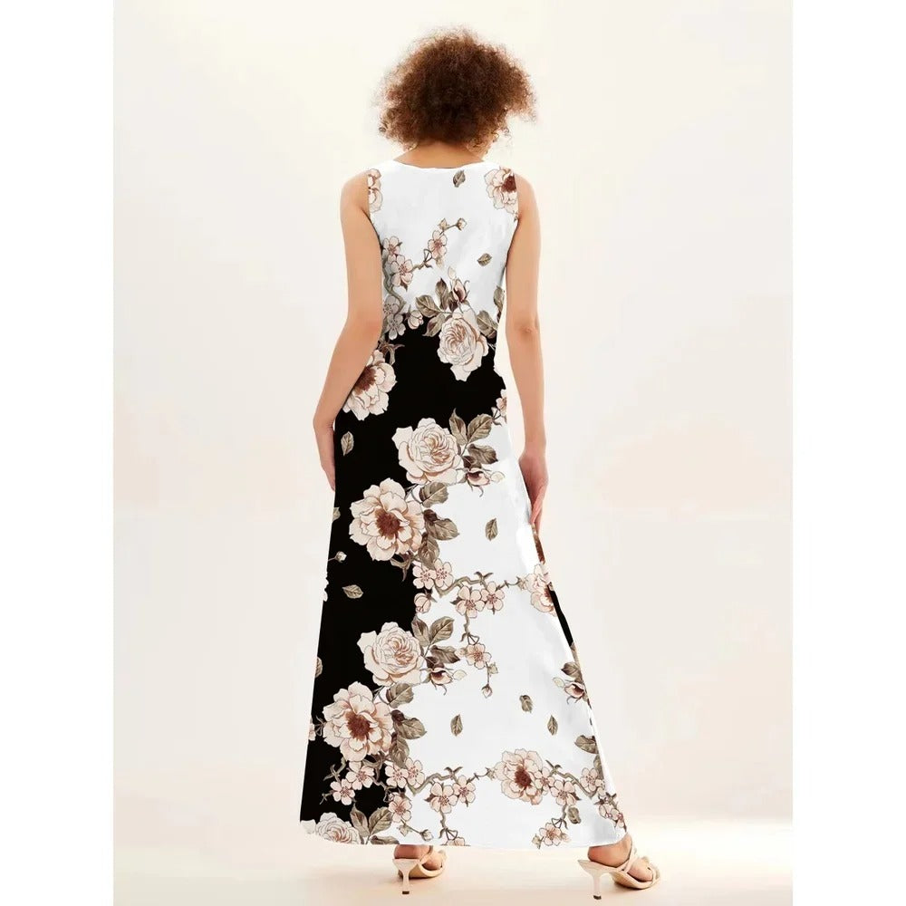 Robe bohème fleurie sans manches pour femme