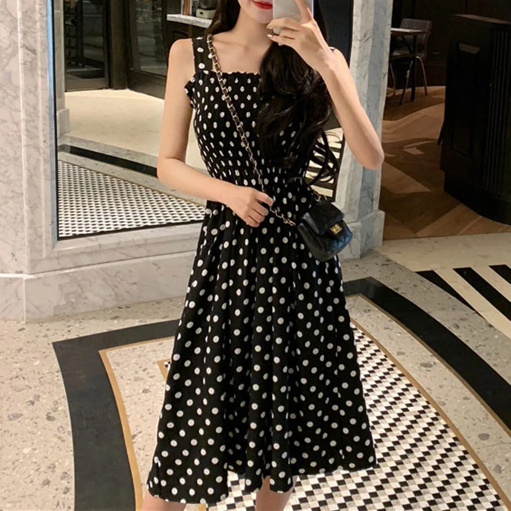Robe décontractée sans manches à pois pour femmes