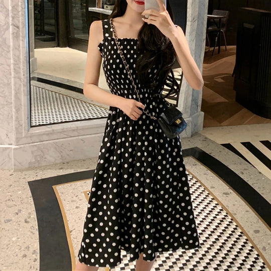 Robe décontractée sans manches à pois pour femmes