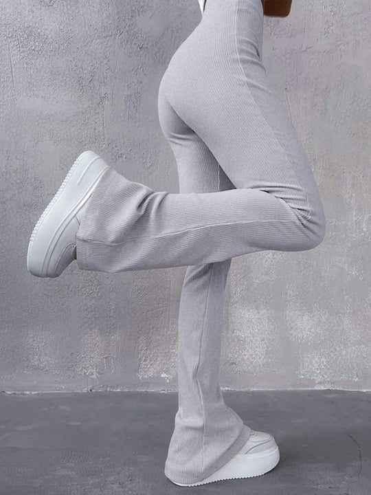 Pantalon femme taille haute à côtes