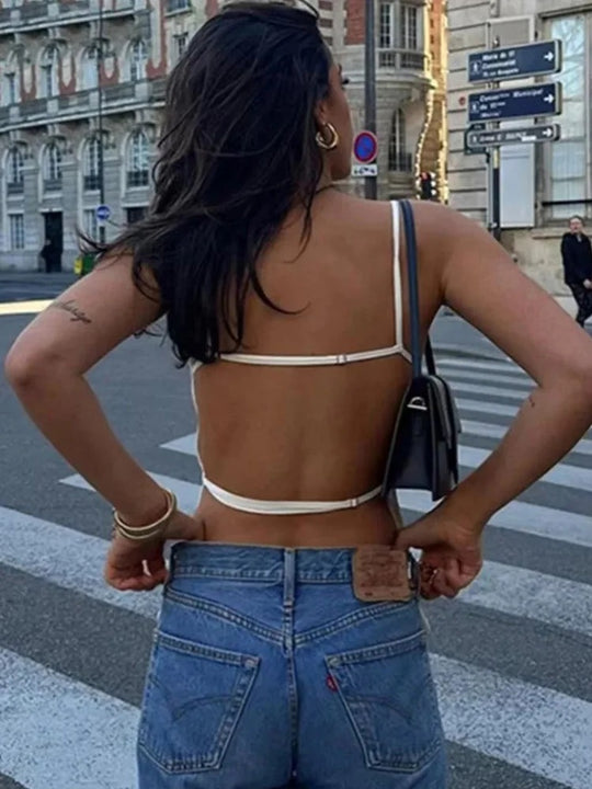 Haut court dos nu à fines bretelles pour femme