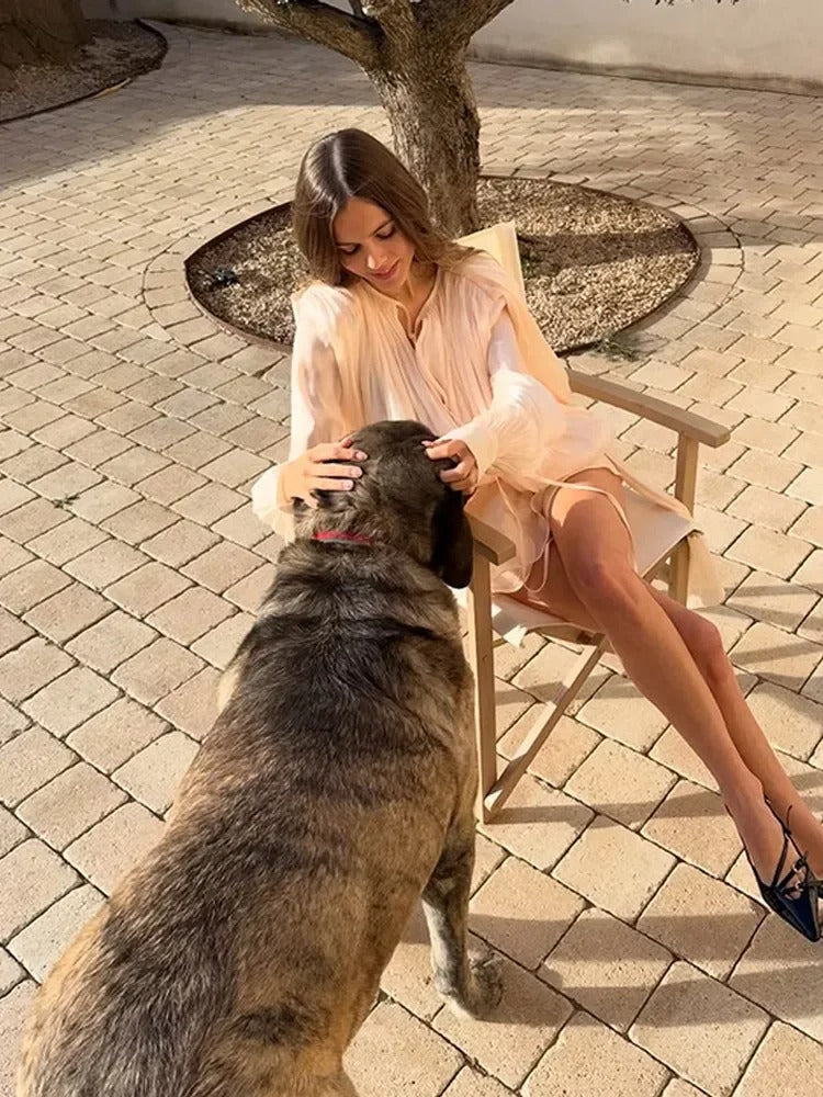 Robe chemisier à lacets et manches lanternes pour femme