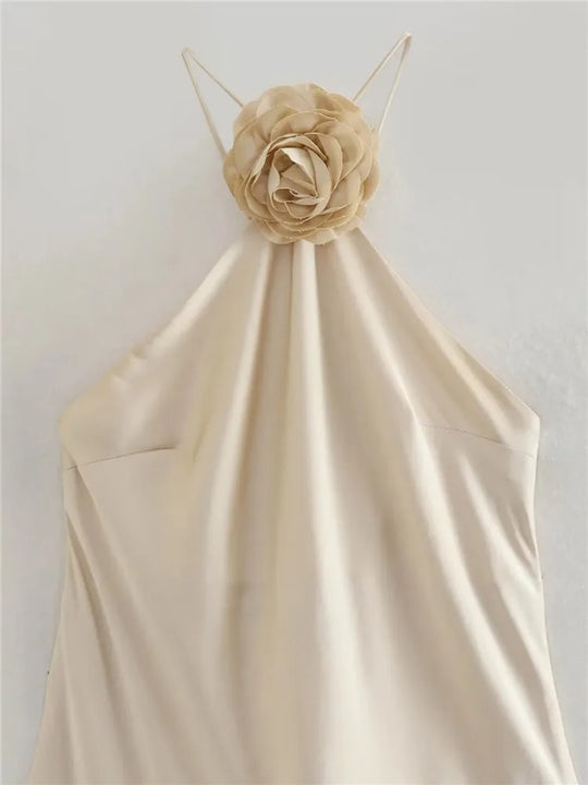 Robe longue en satin à épaules dénudées et dos nu pour femme