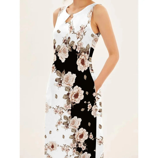 Robe bohème fleurie sans manches pour femme