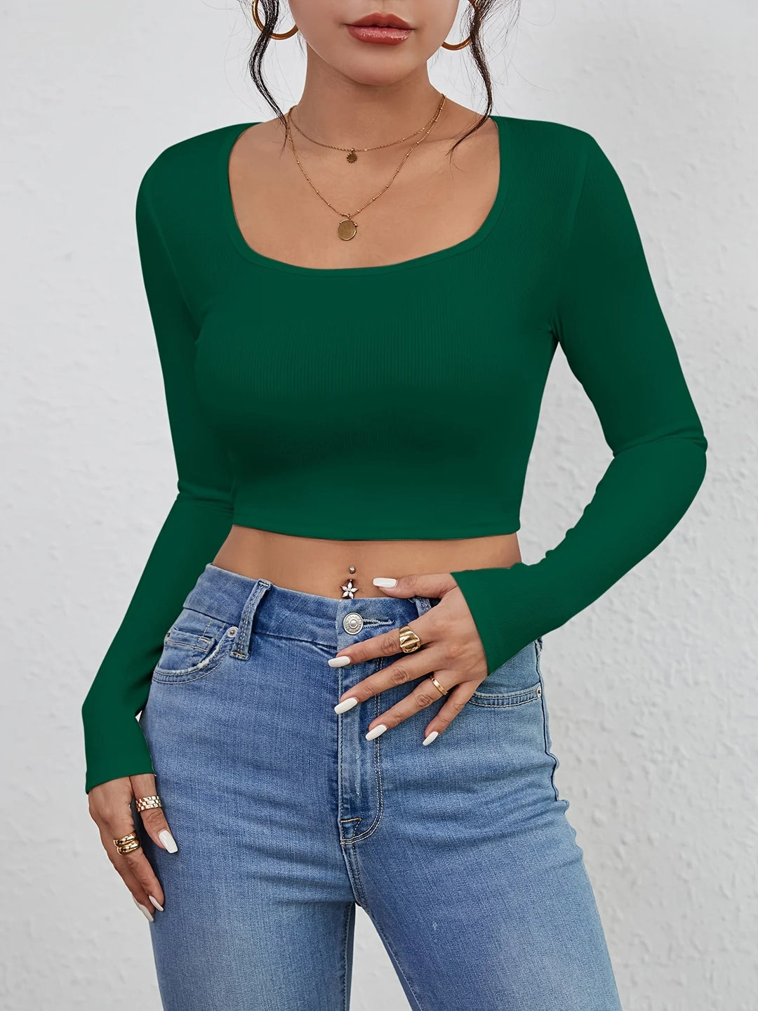 T-shirt slim à col carré pour femme
