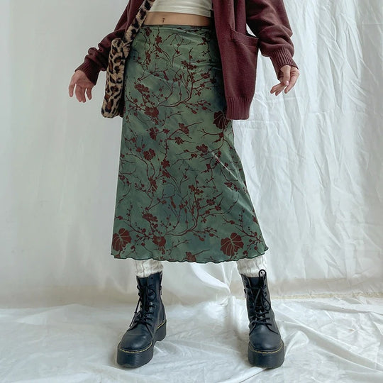 Jupe midi à imprimé floral vintage