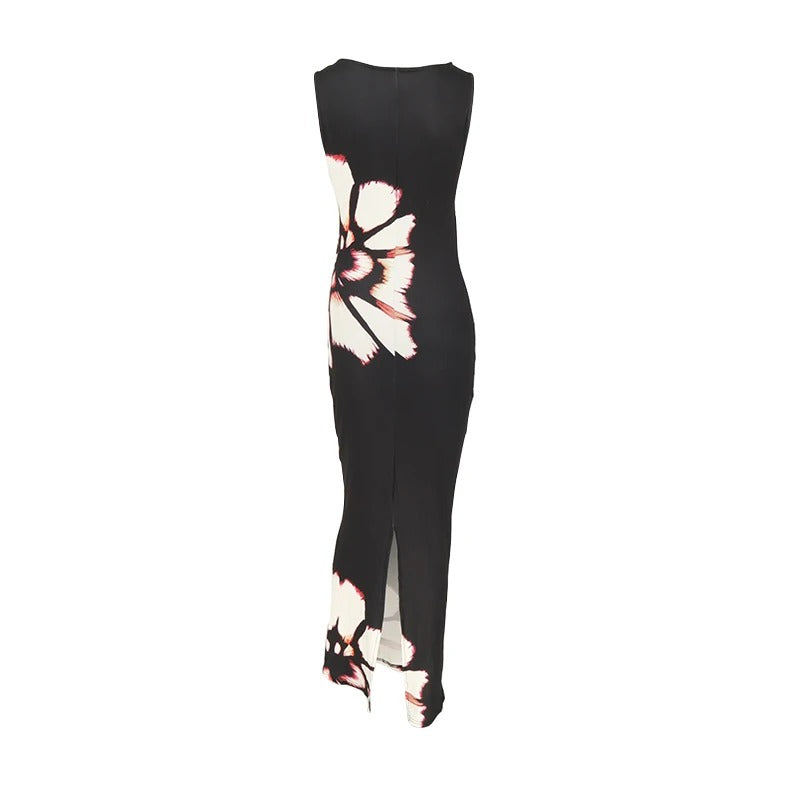 Robe d'été imprimée sans manches pour femme