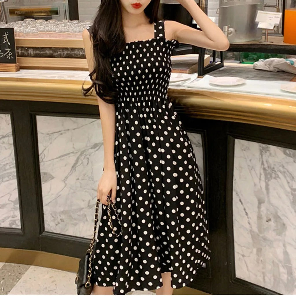 Robe décontractée sans manches à pois pour femmes
