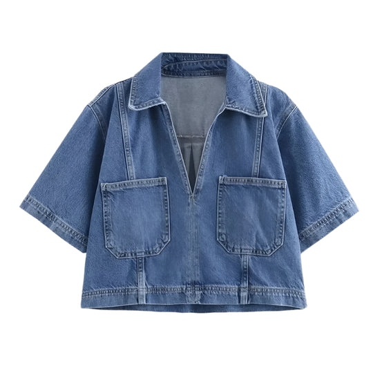 Jupe en jean et chemise courte à manches courtes pour femmes