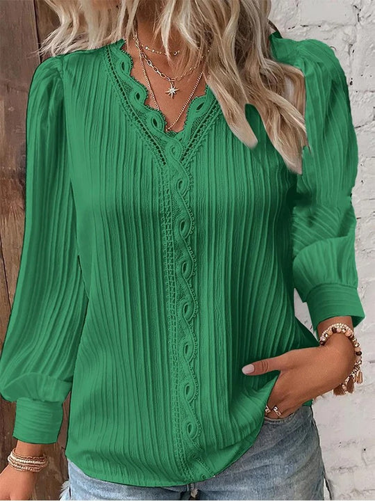 Chemise à col en V cousue en dentelle pour femmes