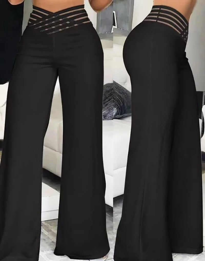 Pantalon évasé en maille transparente croisée pour femme