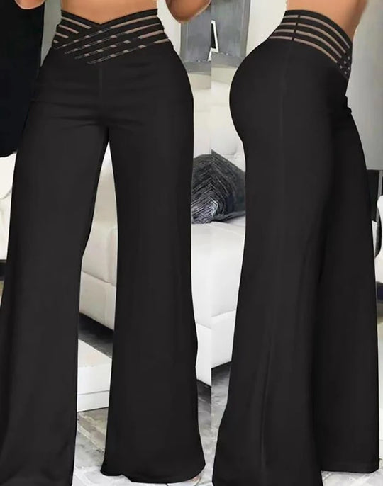 Pantalon évasé en maille transparente croisée pour femme