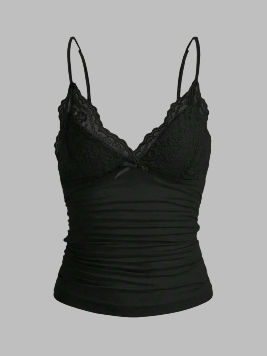 Top court à bretelles et nœud en dentelle contrastée pour femme