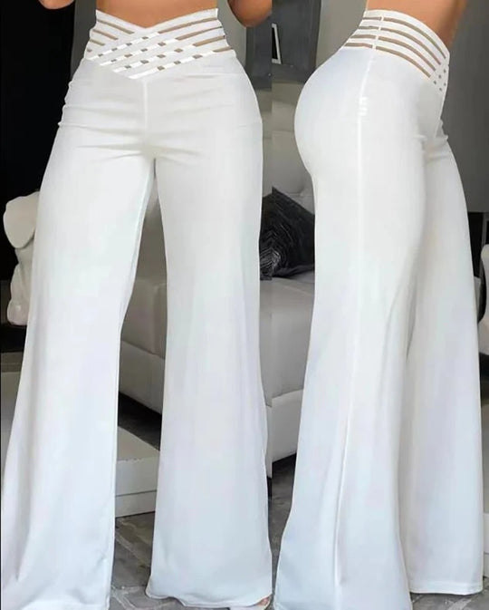 Pantalon évasé en maille transparente croisée pour femme
