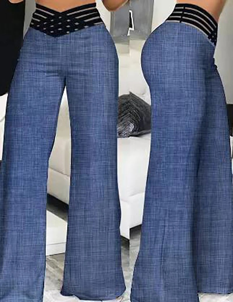 Pantalon évasé en maille transparente croisée pour femme