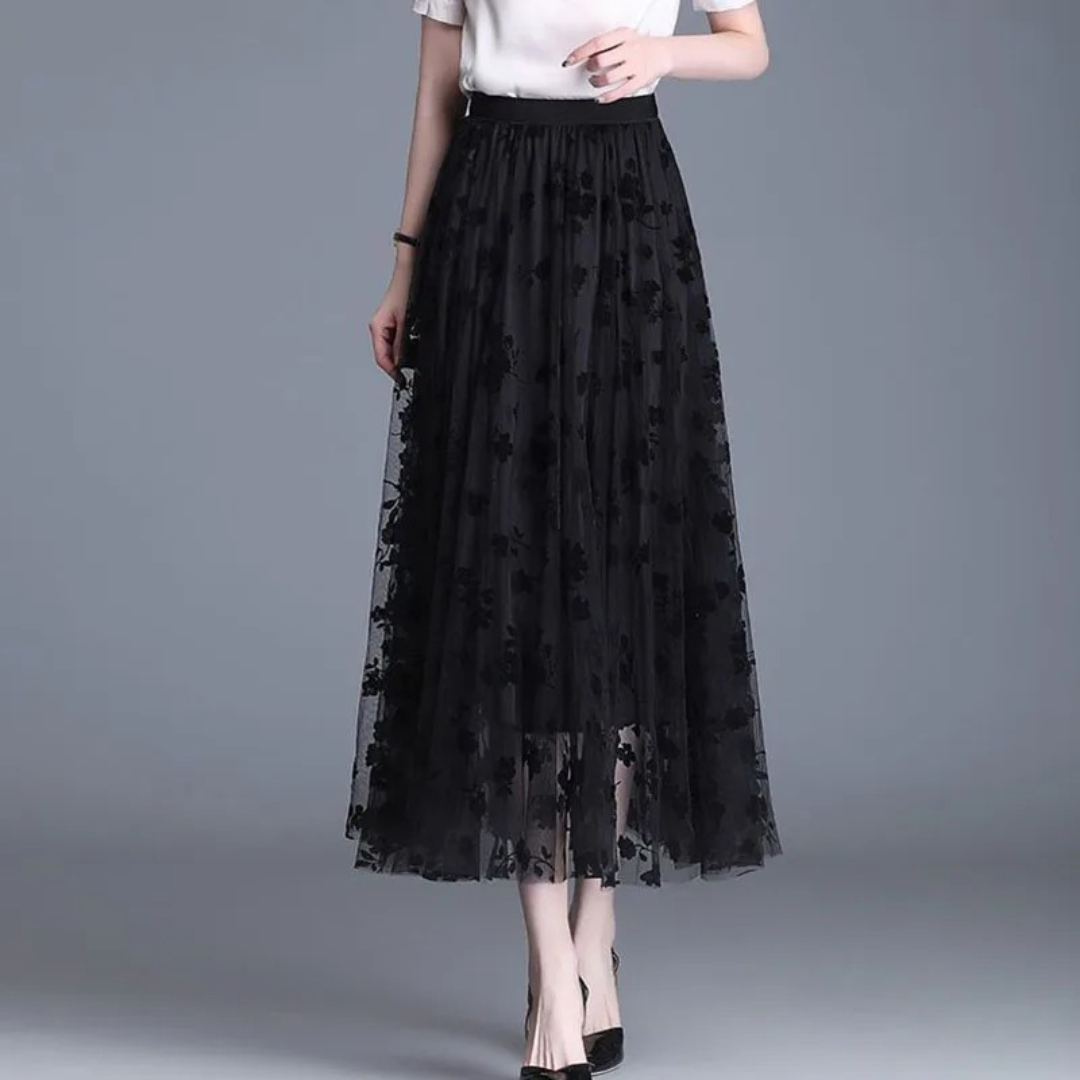 Jupe en maille fleurie pour femme