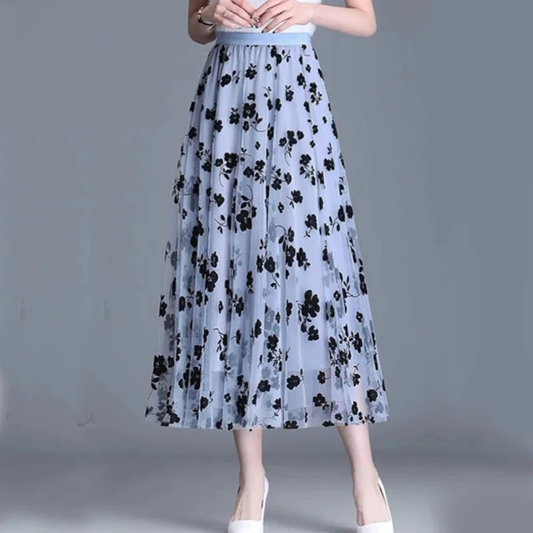 Jupe en maille fleurie pour femme